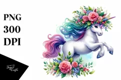 cute Unicorn Running with Floral Wreath PNG Product Image 3
