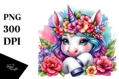 Colorful Baby Unicorn with Lei PNG Product Image 3