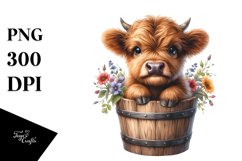 Watercolor Cute Baby Highland Cow PNG Product Image 3