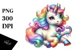 Colorful Baby Unicorn with Clue PNG Product Image 3