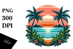 Retro Tropical Island Sunset Clipart Tshirt, 20 oz Tumbler Product Image 1