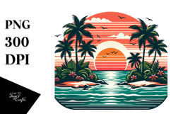 Retro Tropical Island Sunset Clipart Tshirt, 20 oz Tumbler Product Image 1