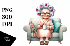 Old Lady Watercolor with Couch and Mug | Sublimation | Product Image 3