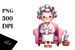 Old Lady Watercolor with Couch and Mug | Sublimation | Product Image 1