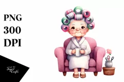 Old Lady Watercolor with Couch and Mug | Sublimation | Product Image 3