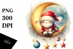 Cute Vibrant Vintage Santa on a Moon PNG Product Image 3