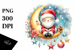Cute Vibrant Vintage Santa on a Moon PNG Product Image 3