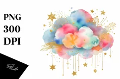 Colorful Watercolor Cloud Small Golden Foil Product Image 1