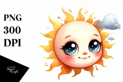 Watercolor Expressive Sun with Big Eyes PNG Product Image 3