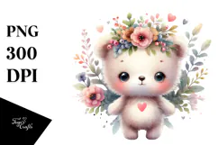 Digital Watercolor Cute Baby Bear PNG Product Image 1