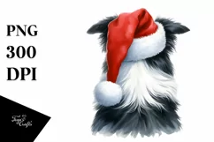 Border Collie with Santa Hat Watercolor Christmas PNG Product Image 3