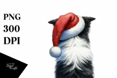 Border Collie with Santa Hat Watercolor Christmas PNG Product Image 3