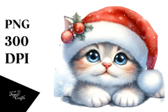 Cute Baby Cat with Big Eyes and Santa Hat PNG Product Image 1