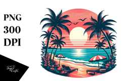 Retro Tropical Beach Sunset PNG Product Image 1