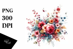 Simple Vintage Red Flowers PNG Product Image 3