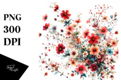 Simple Vintage Red Flowers PNG Product Image 1