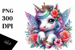 Colorful Baby Unicorn with Ring PNG Product Image 3