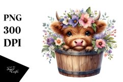 Cute Baby Highland Cow Wood Bucket PNG Product Image 3