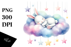 Bunny Sleeping on Cloud with Stars | Clipart Product Image 1