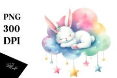 Bunny Sleeping on Cloud with Stars | Clipart Product Image 1