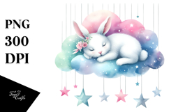 Bunny Sleeping on Cloud with Stars | Clipart Product Image 1