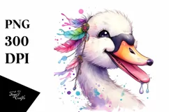 Boho Swan Portrait Watercolor Clipart Product Image 1