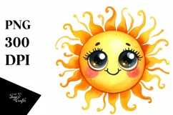Watercolor Funny Expressive Sun PNG Product Image 1