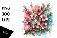 Vibrant Pastel Cherry Blossom Stained PNG Product Image 1