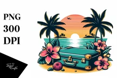 Retro Tropical Island Suitcase Clipart for Tshirt Vector Product Image 3