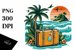 Retro Tropical Island Suitcase Clipart for Tshirt Vector Product Image 3