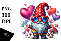 Valentines Gnome with Heart Sunglasses PNG Product Image 1
