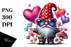 Colorful Valentines Gnome Watercolor PNG Product Image 1