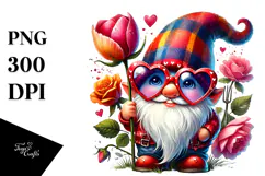 Valentines Gnome with Heart Sunglasses PNG Product Image 1