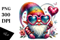 Valentines Gnome with Heart Sunglasses PNG Product Image 1
