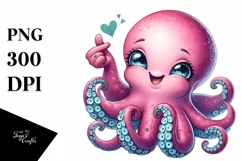 Detailed Octopus Love Sign Watercolor Clipart Product Image 1