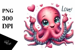 Detailed Octopus Love Sign Watercolor Clipart Product Image 1