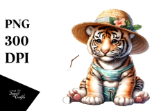 Digital Watercolor Cute Baby Tiger PNG Product Image 1