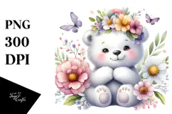 Digital Baby Polar Bear on a Spring Flower PNG Product Image 1