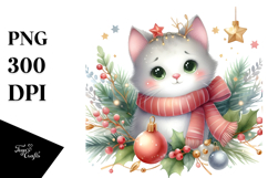 Cute Santa Hat Cat PNG Product Image 1