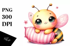 Baby Bee on Pillow, Watercolor PNG Product Image 1