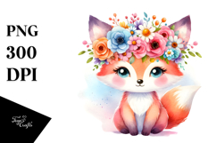 Sitting Fox with Flower Crown Clipart Product Image 1