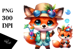 Beach Fox Holding Cocktail Clipart Product Image 1