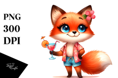 Beach Fox Holding Cocktail Clipart Product Image 1