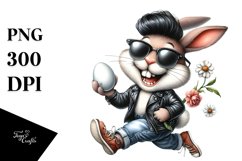 Goofy Bunny Running with Eggs PNG Product Image 1
