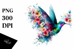 Abstract Watercollor Vibrant Hummingbird Clipart Product Image 1