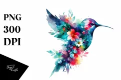 Abstract Watercollor Vibrant Hummingbird Clipart Product Image 3