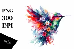 Abstract Watercollor Vibrant Hummingbird Clipart Product Image 3