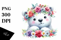 Cartoon Polar Bear with Flower Crown Clipart Product Image 1
