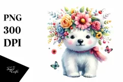 Cartoon Polar Bear with Flower Crown Clipart Product Image 1