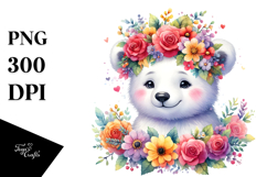 Cartoon Polar Bear with Flower Crown Clipart Product Image 1
